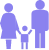 Animated parents and child holding hands signifying children's dentistry