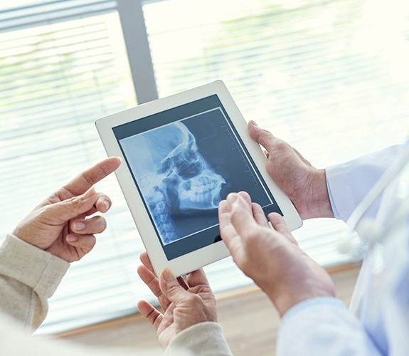 X-rays of jaw and skull bone used to plan T M J therapy