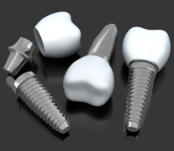 Three animated dental implant supported dental crowns