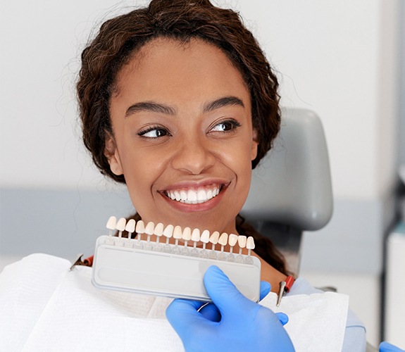 Woman's smile compared with minimal prep veneer placement